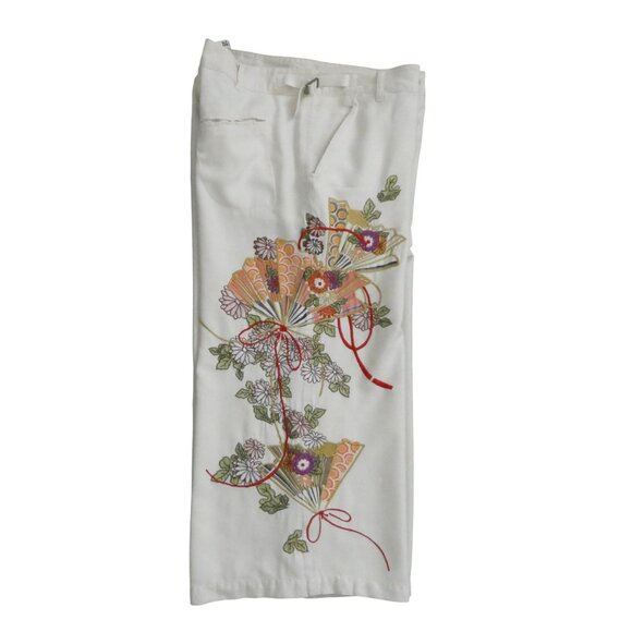 DA-NANG Fan embroidered cropped silk twill pants sz L wide leg y2k - Picture 5 of 9